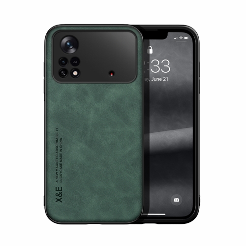

For Xiaomi Poco X4 Pro 5G Skin Feel Magnetic Leather Back Phone Case(Green)