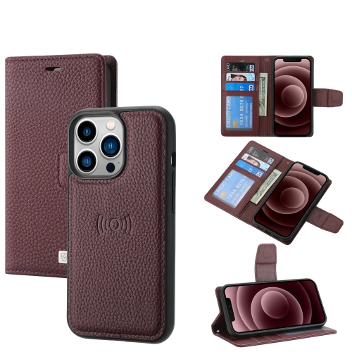 

Litchi Texture Magnetic Detachable Wallet Leather Phone Case For iPhone 13 Pro(Purple)