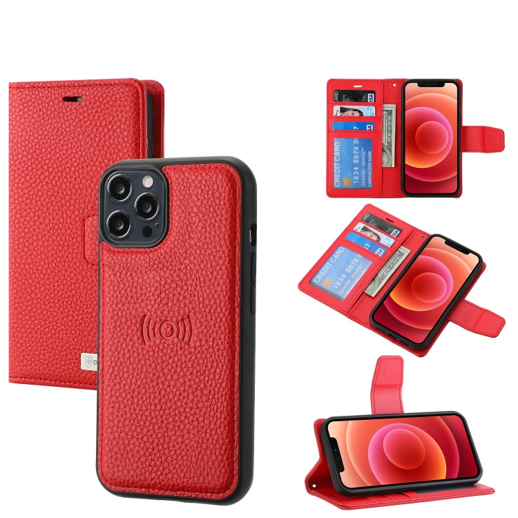 

For iPhone 12 / 12 Pro Litchi Texture Magnetic Detachable Wallet Leather Phone Case(Red)