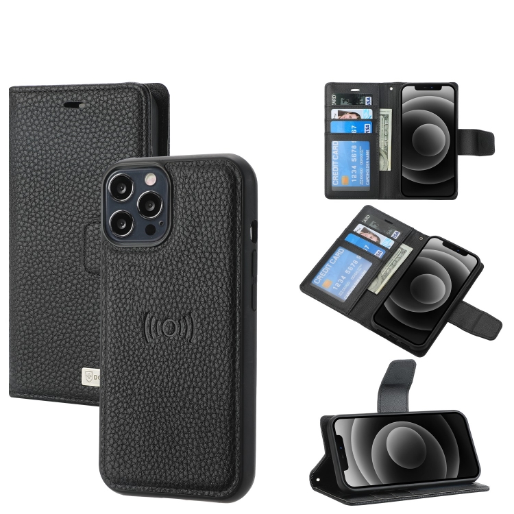 

For iPhone 12 Pro Max Litchi Texture Magnetic Detachable Wallet Leather Phone Case(Black)