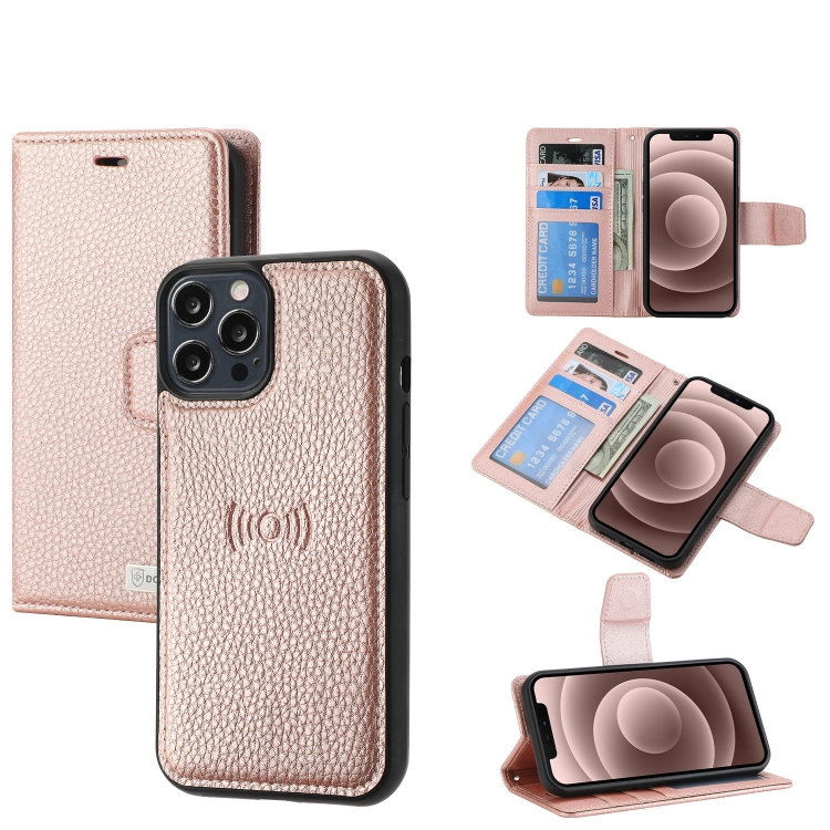 

Litchi Texture Magnetic Detachable Wallet Leather Phone Case For iPhone 12 Pro Max(Rose Gold)