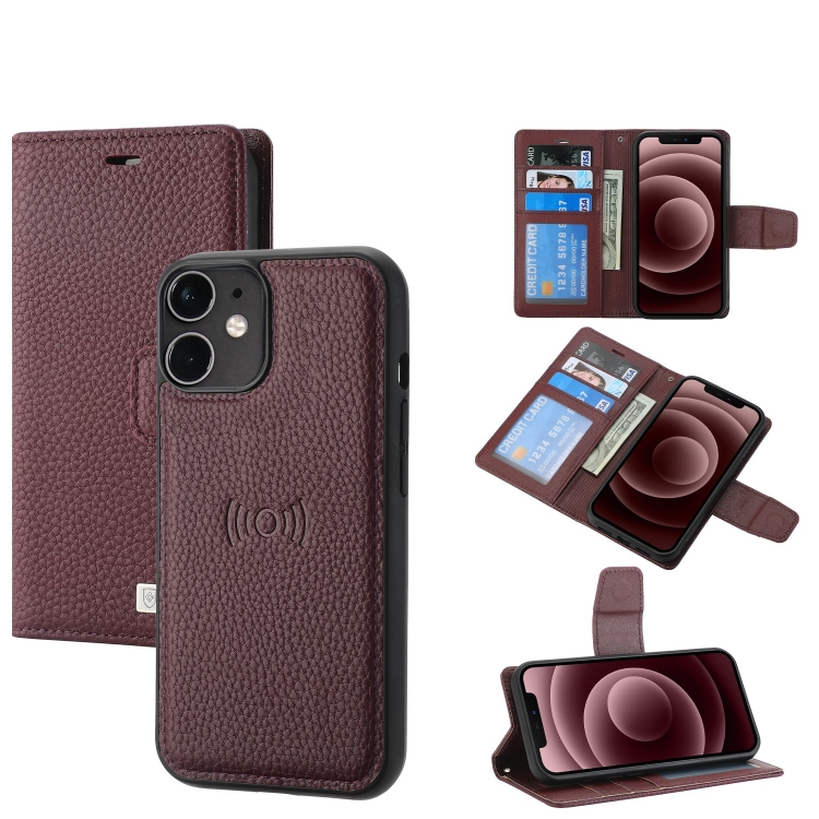

For iPhone 11 Litchi Texture Magnetic Detachable Wallet Leather Phone Case (Purple)