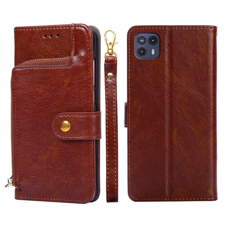 

For Motorola Moto G50 5G Zipper Bag PU + TPU Horizontal Flip Leather Case(Brown)