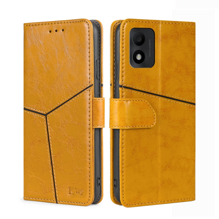

For TCL 303 Geometric Stitching Horizontal Flip Leather Phone Case(Yellow)