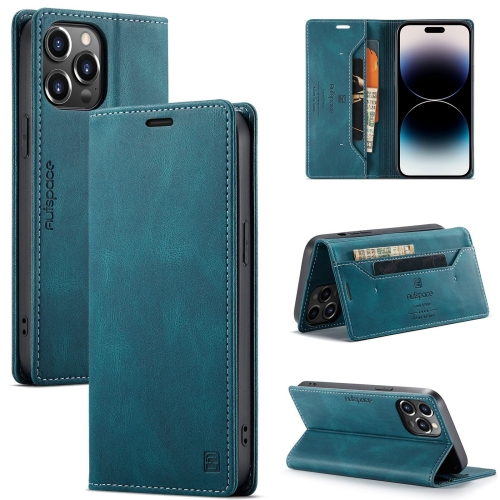 

For iPhone 14 Pro AutSpace A01 Retro Skin-feel Crazy Horse Leather Phone Case(Blue)