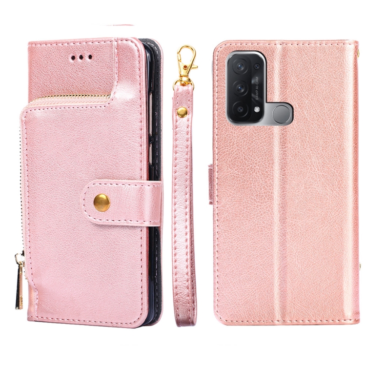 

For OPPO Reno5 A Zipper Bag PU + TPU Horizontal Flip Leather Phone Case(Rose Gold)