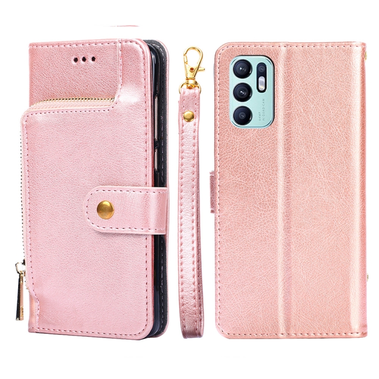 

For OPPO Reno6 4G Zipper Bag PU + TPU Horizontal Flip Leather Phone Case(Rose Gold)