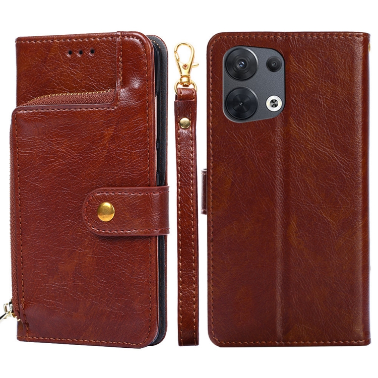 

For OPPO Reno8 5G Zipper Bag PU + TPU Horizontal Flip Leather Phone Case(Brown)