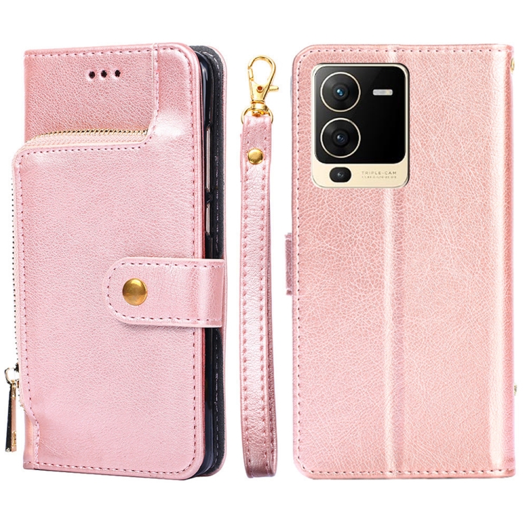 

For vivo S15 5G Zipper Bag PU + TPU Horizontal Flip Leather Phone Case(Rose Gold)