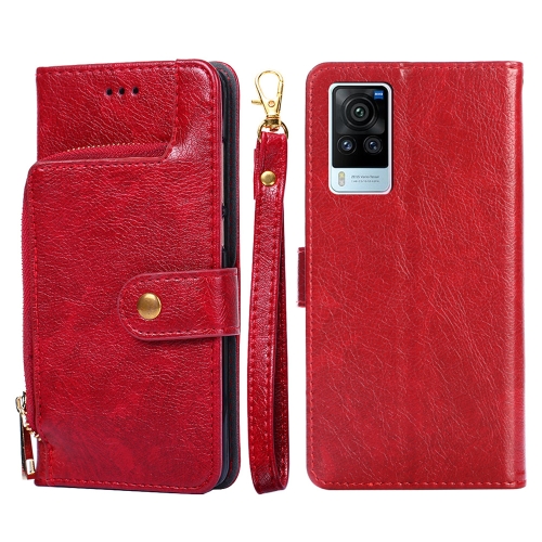 

For vivo X60 Pro/X60 Curved Screen Global Version Zipper Bag PU + TPU Horizontal Flip Leather Phone Case(Red)