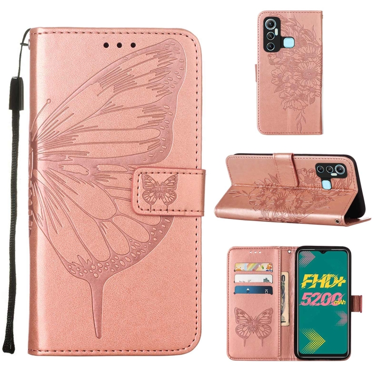 

For Infinix Hot 11 Embossed Butterfly Leather Phone Case(Rose Gold)