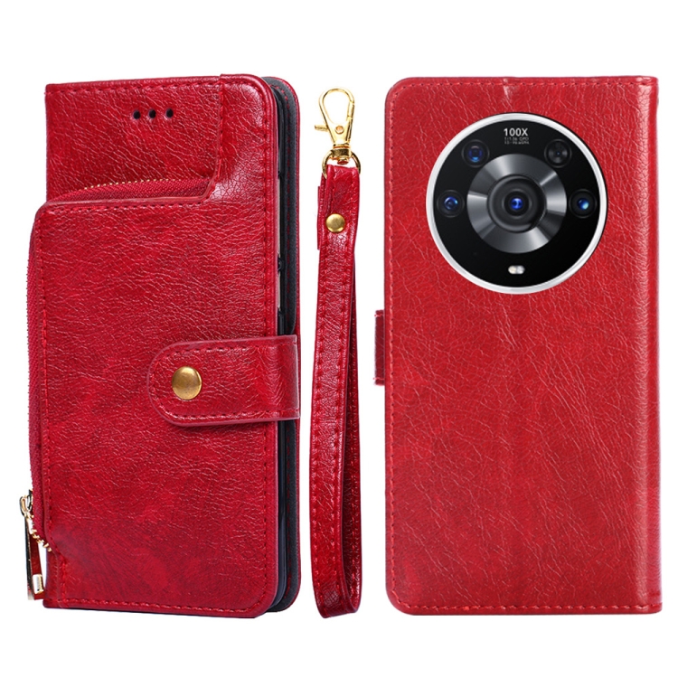 

For Honor Magic3 Pro Zipper Bag PU + TPU Horizontal Flip Leather Phone Case(Red)