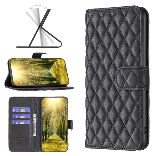 

For OPPO A7 Diamond Lattice Wallet Leather Flip Phone Case(Black)