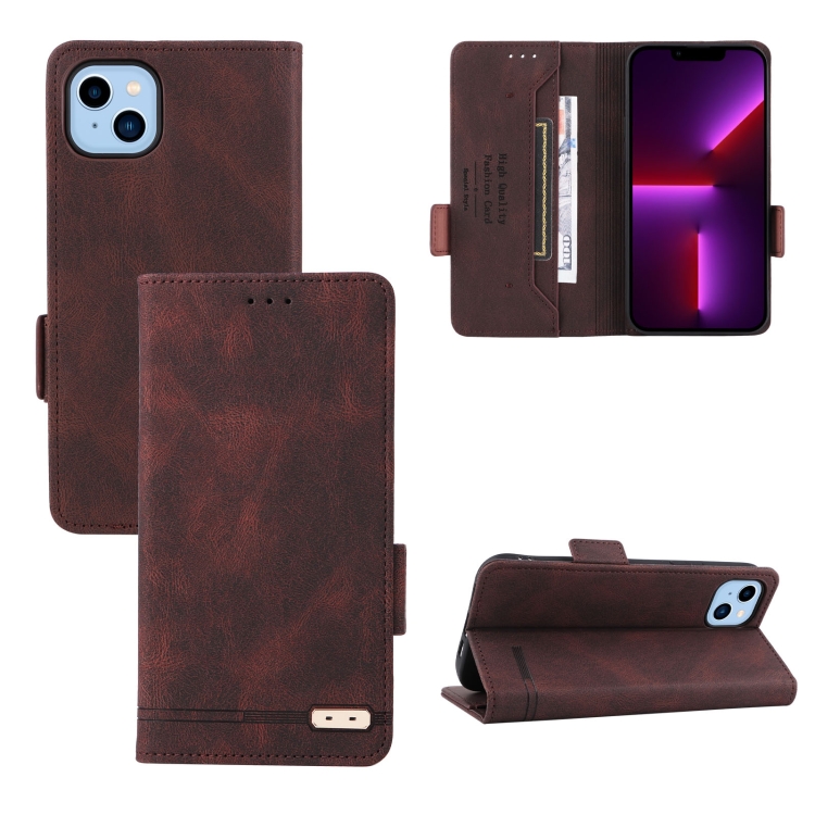 

Magnetic Clasp Leather Phone Case For iPhone 14(Brown)