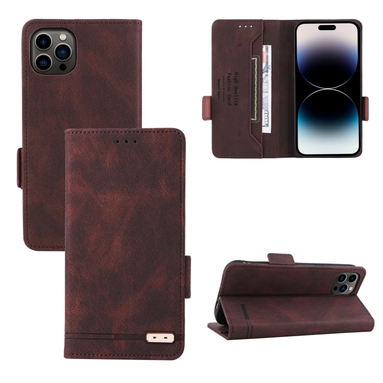 

Magnetic Clasp Leather Phone Case For iPhone 14 Pro(Brown)
