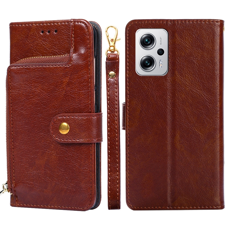 

For Xiaomi Redmi Note 11T Pro 5G/Note 11T Pro+ 5G Zipper Bag PU + TPU Horizontal Flip Leather Phone Case(Brown)