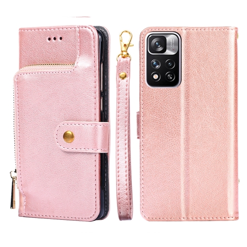 

For Xiaomi Redmi Note 11 Pro 5G/Note 11 Pro+ 5G Zipper Bag PU + TPU Horizontal Flip Leather Phone Case(Rose Gold)