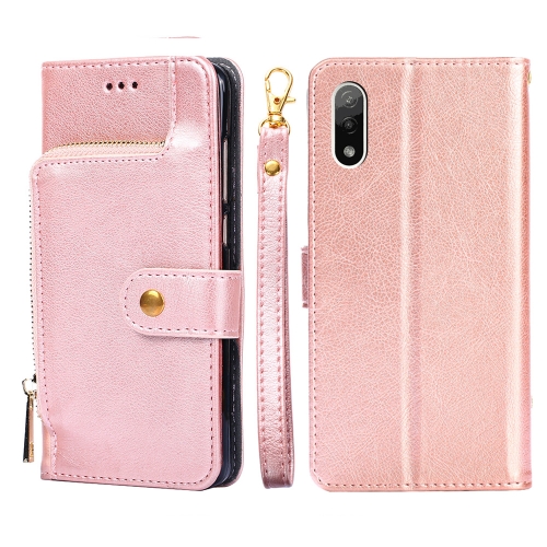 

For Sony Xperia Ace II Zipper Bag PU + TPU Horizontal Flip Leather Phone Case(Rose Gold)