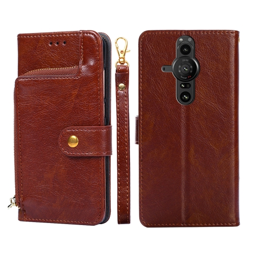 

For Sony Xperia Pro-I Zipper Bag PU + TPU Horizontal Flip Leather Phone Case(Brown)