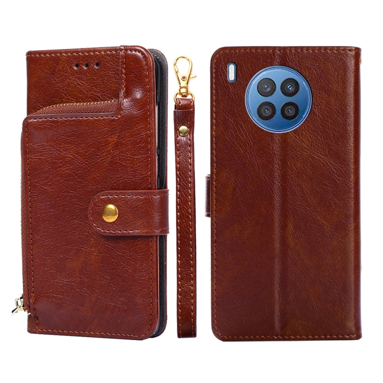 

For Huawei nova 8i Zipper Bag PU + TPU Horizontal Flip Leather Phone Case(Brown)