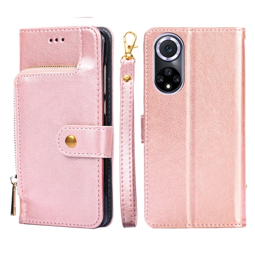 

For Huawei nova 9 Zipper Bag PU + TPU Horizontal Flip Leather Phone Case(Rose Gold)