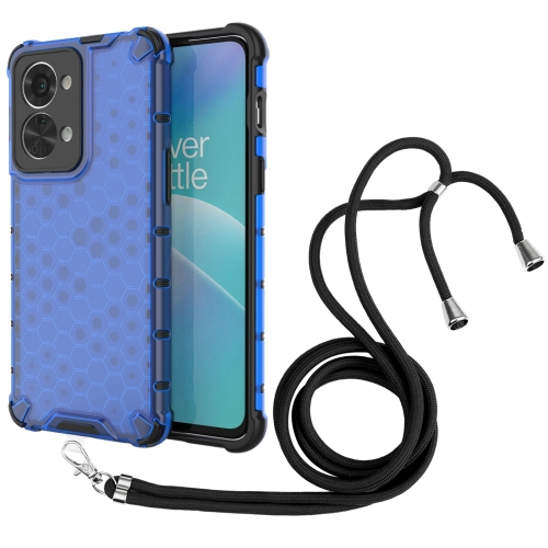 

For OnePlus Nord 2T 5G Lanyard Honeycomb Phone Case(Blue)