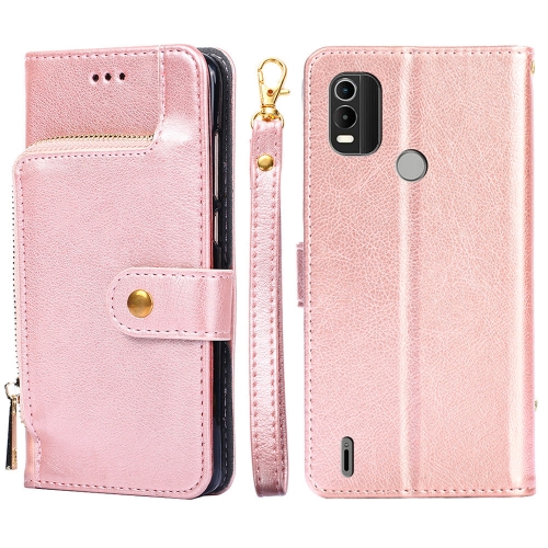 

For Nokia C21 Plus Zipper Bag PU + TPU Horizontal Flip Leather Phone Case(Gold)