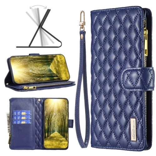 

For OPPO A54 4G / A55 5G / A16 Diamond Lattice Zipper Wallet Leather Flip Phone Case(Blue)