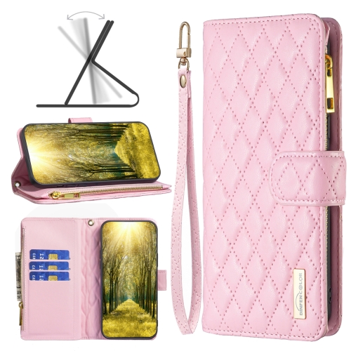 

For OPPO A74 5G / A93 5G / A54 5G Diamond Lattice Zipper Wallet Leather Flip Phone Case(Pink)