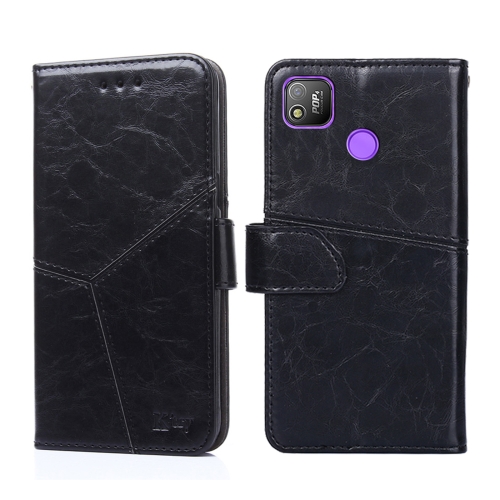 

For Tecno Pop 4 Geometric Stitching Horizontal Flip Leather Phone Case(Black)