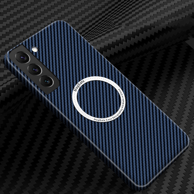 

For Samsung Galaxy S22 5G Carbon Fiber Texture MagSafe Magnetic Phone Case(Blue)