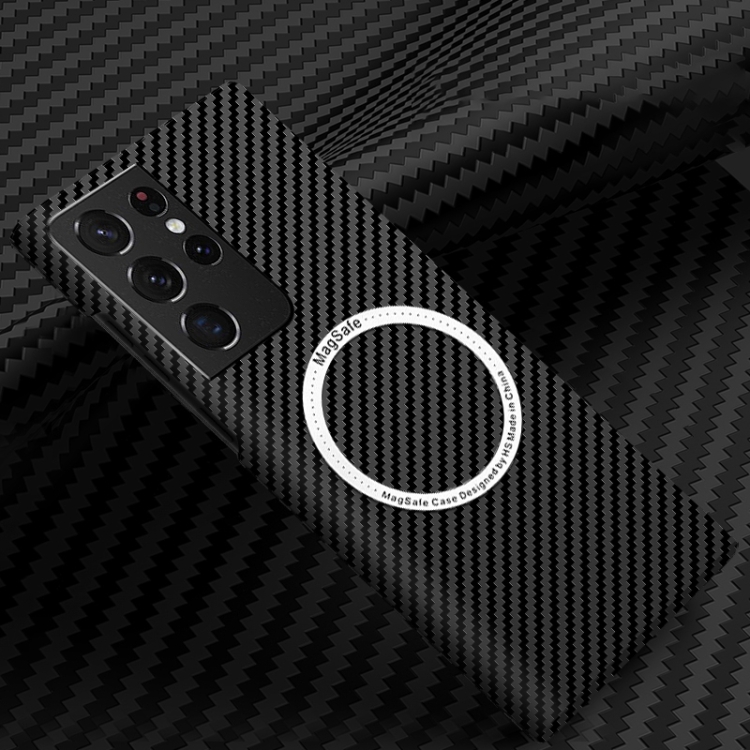 

For Samsung Galaxy S21 Ultra 5G Carbon Fiber Texture MagSafe Magnetic Phone Case(Black)
