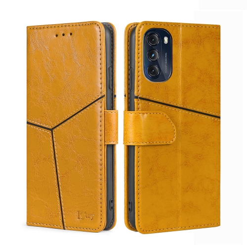 

For Motorola Moto G 5G 2022 Geometric Stitching Horizontal Flip Leather Phone Case(Yellow)