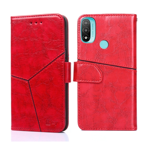 

For Motorola Moto E20 Geometric Stitching Horizontal Flip Leather Phone Case(Red)