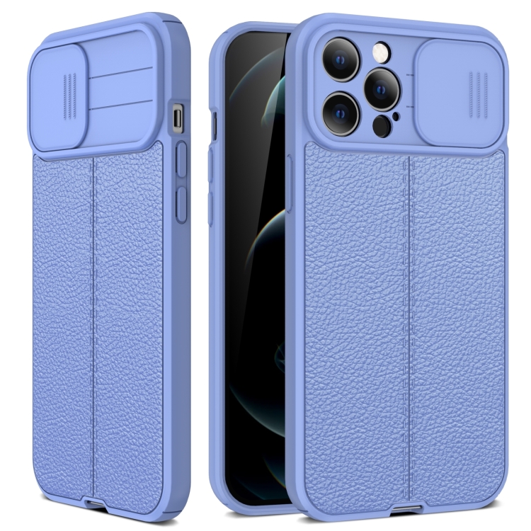 

Litchi Texture Sliding Camshield TPU Protective Phone Case For iPhone 14(Light Purple)