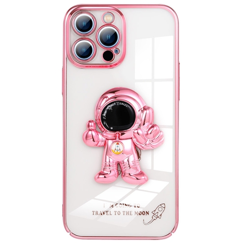 

Electroplating PC Astronaut Magnetic Holder Phone Case For iPhone 12(Pink)