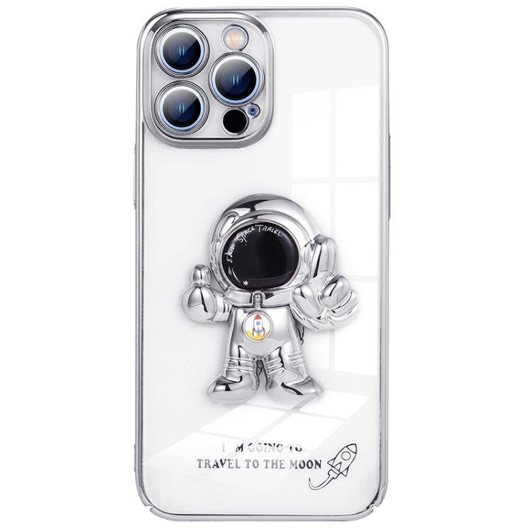 

Electroplating PC Astronaut Magnetic Holder Phone Case For iPhone 11 Pro Max(Silver White)