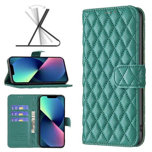 

For iPhone 14 Diamond Lattice Wallet Leather Flip Phone Case (Green)