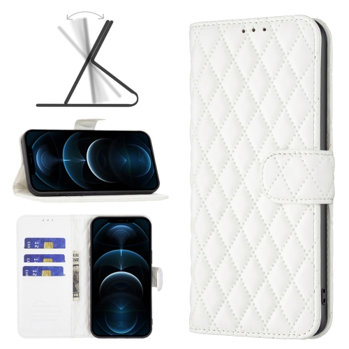 

Diamond Lattice Wallet Leather Flip Phone Case For iPhone 12 Pro Max(White)