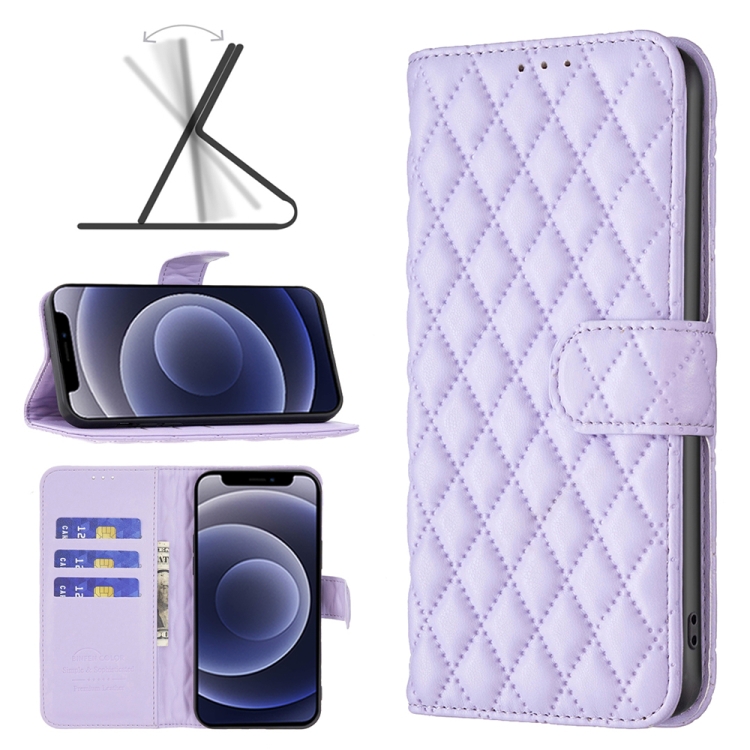 

Diamond Lattice Wallet Leather Flip Phone Case For iPhone 12 mini(Purple)