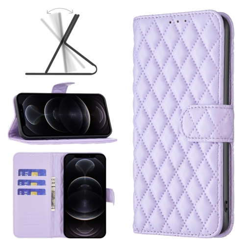 

Diamond Lattice Wallet Leather Flip Phone Case For iPhone 12 / 12 Pro(Purple)