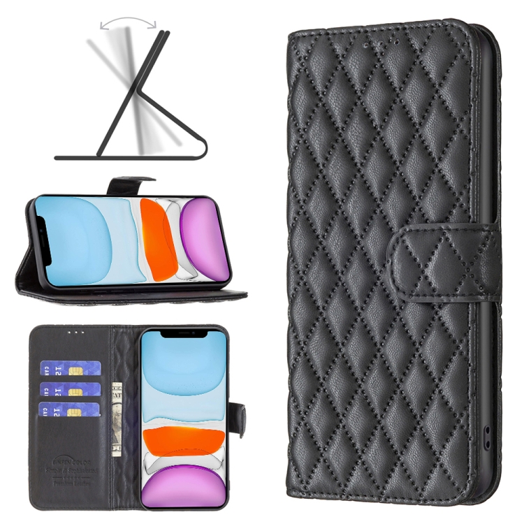 

Diamond Lattice Wallet Leather Flip Phone Case For iPhone 11(Black)