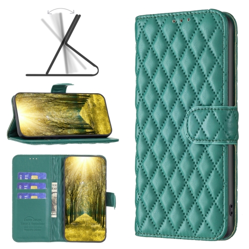 

For iPhone XS Diamond Lattice Wallet Leather Flip Phone Case(Green)