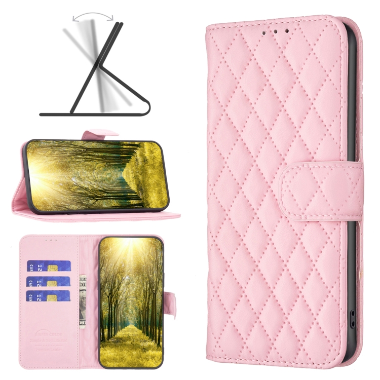 

For iPhone X / XS Diamond Lattice Wallet Leather Flip Phone Case(Pink)