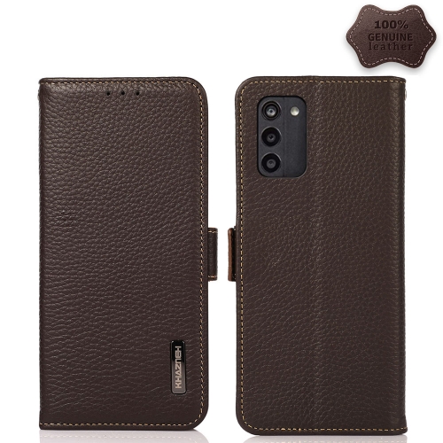 

For Motorola Moto G100 KHAZNEH Side-Magnetic Litchi Genuine Leather RFID Phone Case(Brown)