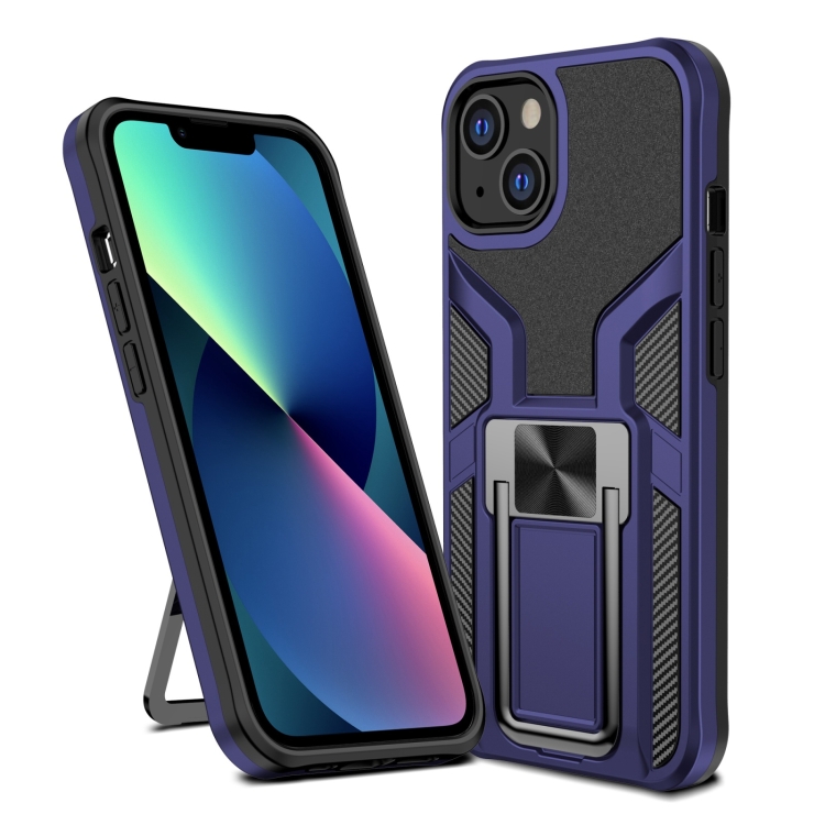 

Armor 2 in 1 PC + TPU Magnetic Shockproof Case with Foldable Holder For iPhone 14(Blue)