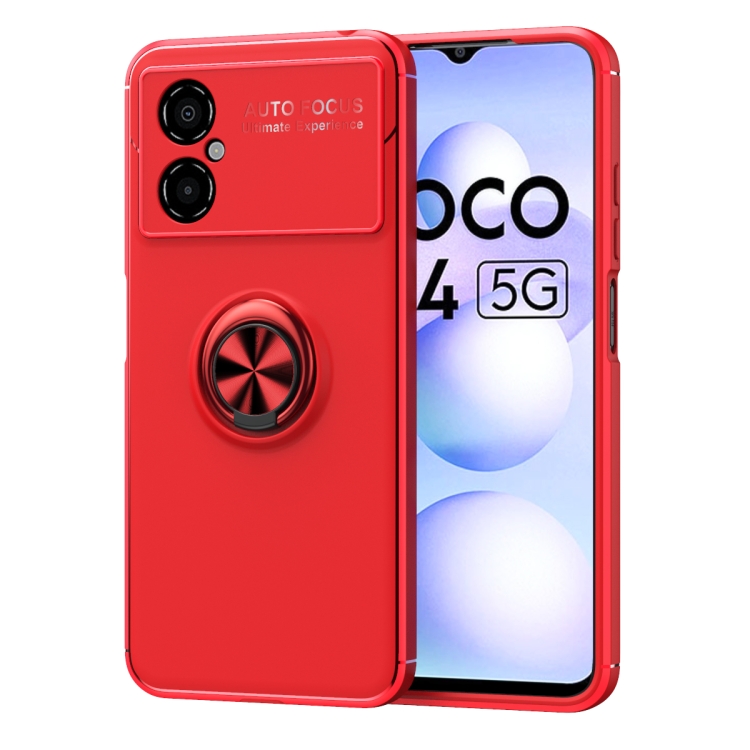 

For Xiaomi Poco M4 5G Metal Ring Holder TPU Phone Case(Red)