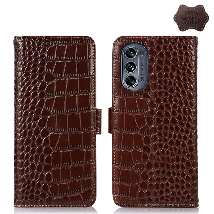 

For Motorola Moto G62 5G Crocodile Top Layer Cowhide Leather Phone Case(Brown)