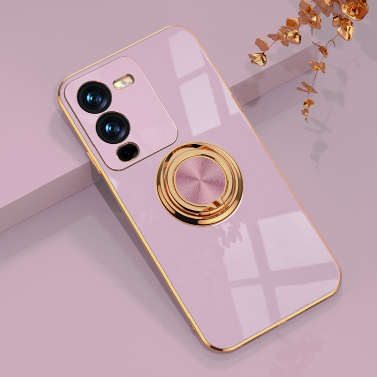 

For vivo S15 Electroplated Silicone Phone Case with Ring(Light Purple)