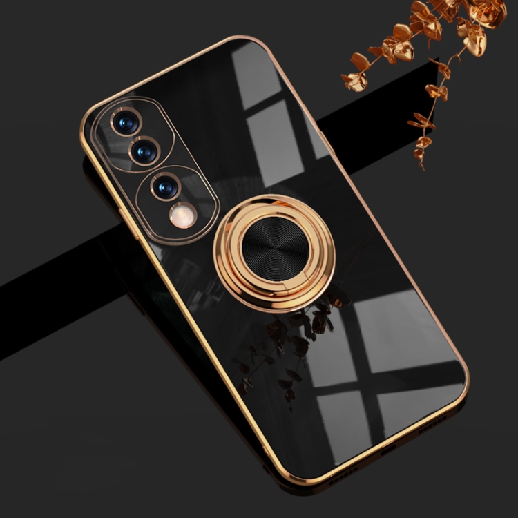 

For Honor 70 Pro Electroplated Silicone Phone Case with Ring(Black)